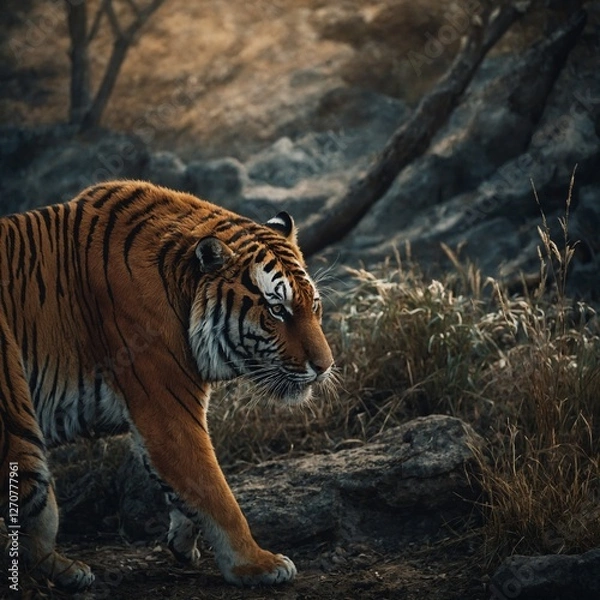 Fototapeta Create a dialogue between a tiger and a wise old owl in a magical forest.
