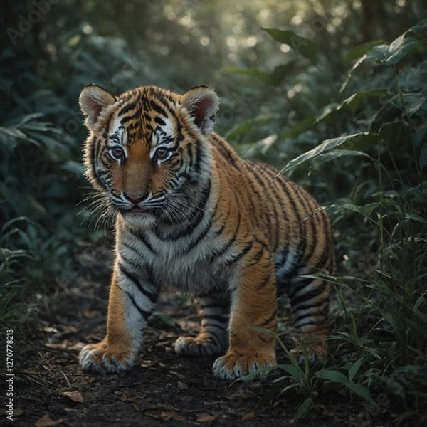 Fototapeta Create a dialogue between a tiger and a wise old owl in a magical forest.