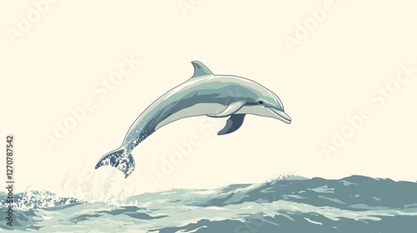 Obraz Dolphin jumping out of the sea with splashing water, illustration for books and prints
