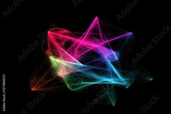 Fototapeta Abstract colorful light trails on black background; design element