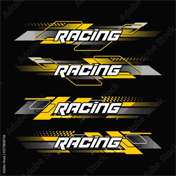 Fototapeta Collection of motorcycle and car stickers gradient racing graphic design with detailed dots
