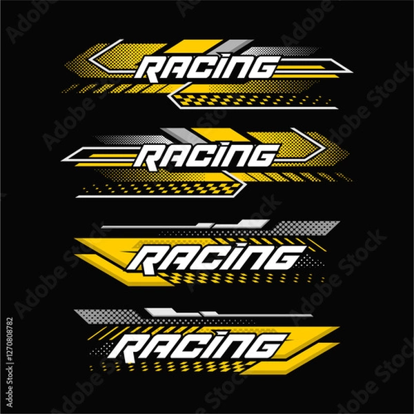 Fototapeta Collection of motorcycle and car stickers gradient racing graphic design with detailed dots