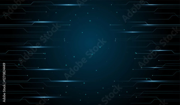 Fototapeta The abstract technology futuristic design with glowing blue circuit-like lines on a dark background vector design