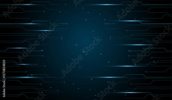 Fototapeta The abstract technology futuristic design with glowing blue circuit-like lines on a dark background vector, illustration design