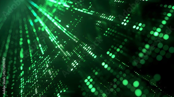 Obraz Abstract digital background featuring green light beams and dotted patterns creating a dynamic effect
