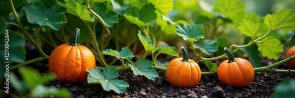 Fototapeta Pumpkin vines entwined with twigs and branches, farm, twigs