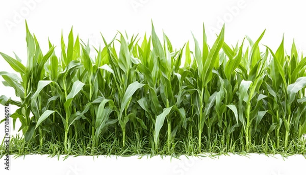 Obraz Corn field growing, isolated on white background. For organic agriculture topics