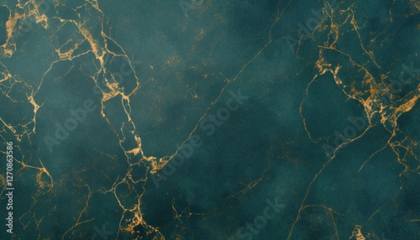 Fototapeta Turquoise marble texture with gold veins, polished stone backgroung, soft, fluid surface