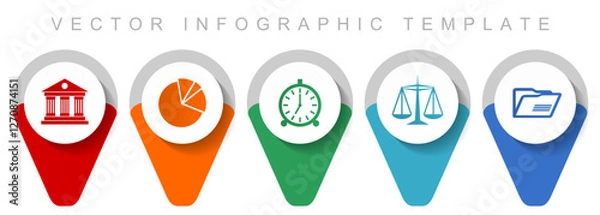 Obraz Education pointer collection, miscellaneous icons such as architecture, graph, clock, scales and folder, flat design vector infographic template in eps 10