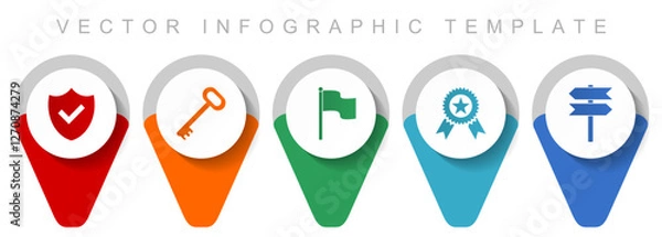 Obraz Internet pointer collection, miscellaneous icons such as shield, key, flag, badge and signpost, flat design vector infographic template in eps 10