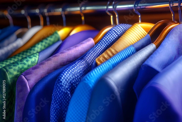 Fototapeta Suits hang neatly in a closet. Business attire or formal wear for any occasion