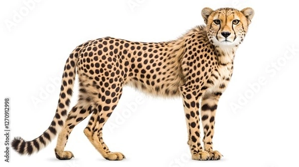Obraz Majestic cheetah standing full body portrait powerful wild cat predator wildlife natural spotted pattern feline species african animal conservation concept isolated on white background