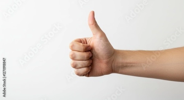 Fototapeta Thumbs-Up Gesture Against Plain Background 
