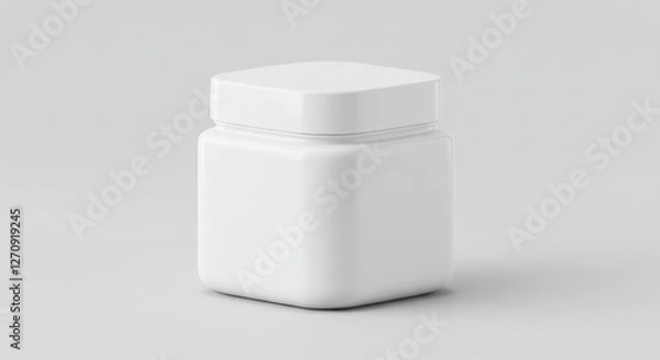 Fototapeta White square plastic jar with screw cap, Packaging on white background (Mock-Up) 