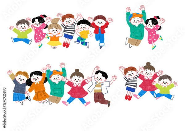 Obraz 色鉛筆で描いたジャンプする子供たちのセット