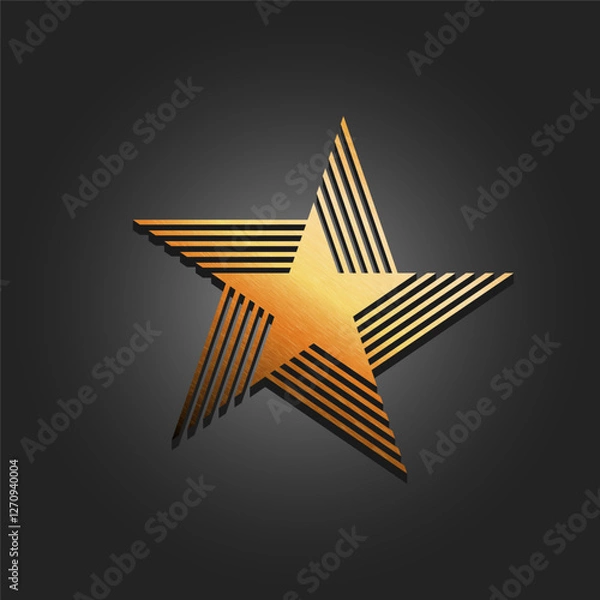 Obraz Luxurious golden metal star logo with a modern geometric striped design on a dark gradient background, symbolizing prestige award, excellence, success and elite.