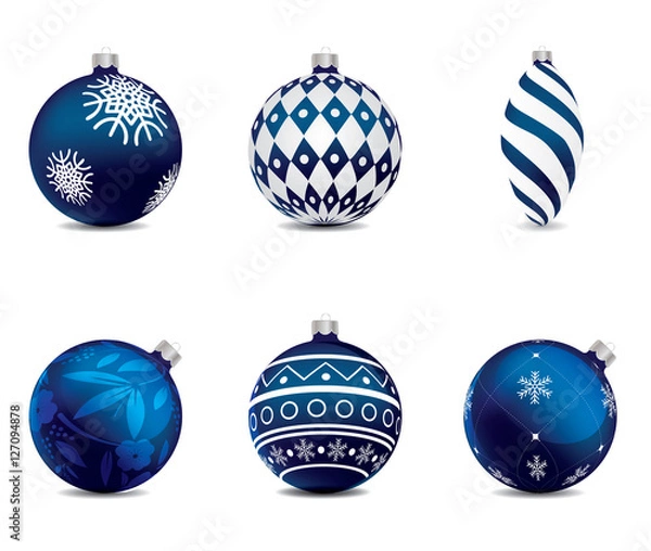 Obraz Blue christmas balls set on isolated background. Vector design e