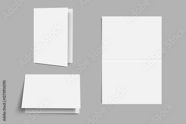 Fototapeta Empty white folding paper, half-fold blank brochure template