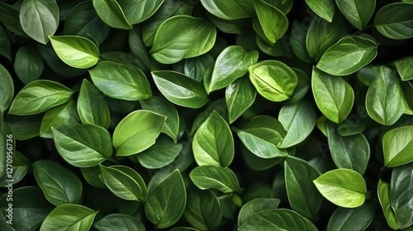 Fototapeta A close-up of fresh green leaves forming a beautiful textured wall, adding a calming and organic touch to any room