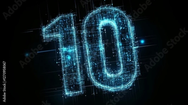 Fototapeta Abstract Digital Number 10, Futuristic Blue Glowing Number, Techno SciFi Design, Cyberpunk Style, Digital Art Visual, Blue Grid Pattern