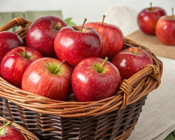 Fototapeta apples in a wooden basket container
