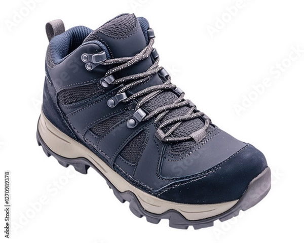 Fototapeta Durable hiking boot designed for outdoor adventures, featuring sturdy sole and secure lacing system for comfort and support. Ideal for travel and exploration
