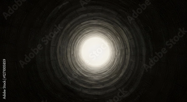 Fototapeta Faint light at end of tunnel distant hope glimmer of possibility fragile optimism