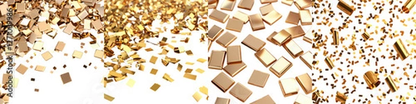 Fototapeta Scattered shimmering and sparkling golden metallic confetti particles and fragments on a luxurious elegant and premium background  This vibrant and dazzling texture creates a festive celebratory