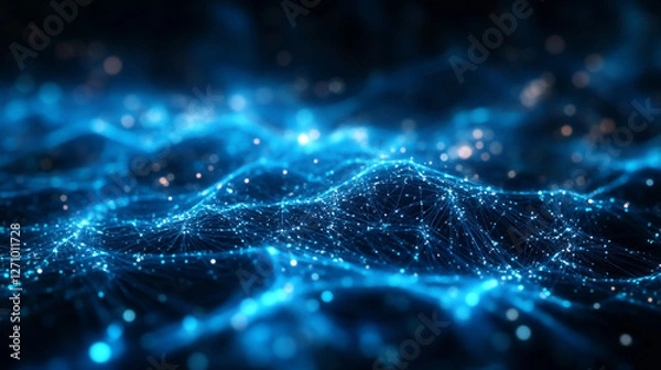 Fototapeta Abstract technology background. Ideal for neural network, cybersecurity, data stream, database, science, supercomputer, cloud computing cinematic view.