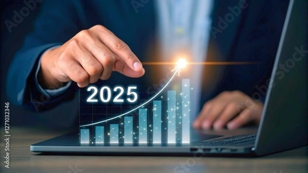 Fototapeta Business Growth and Success Visualization for Year 2025 with Graph and Laptop