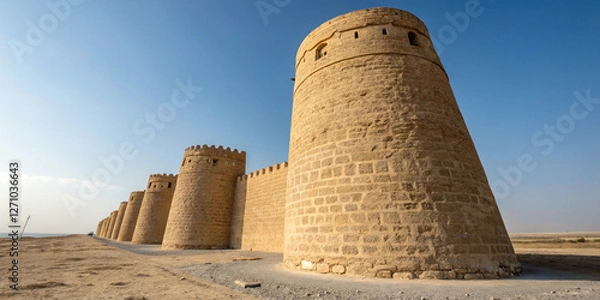 Fototapeta close-up view of the towering walls of derawar fort revealing intricate brickwork and strength