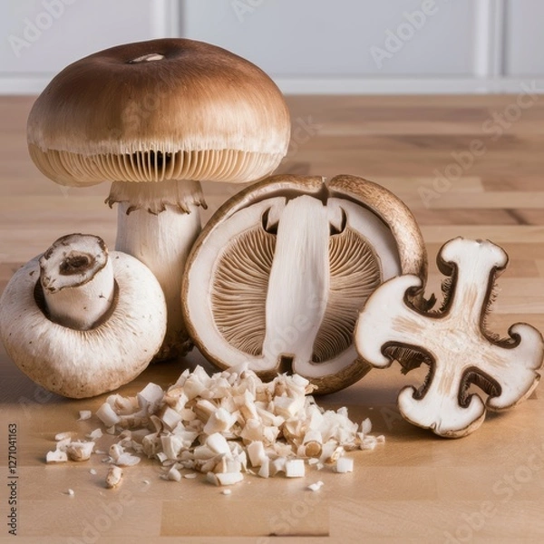 Obraz Mushroom Collection: Whole, Sliced & Close-Up Detail
