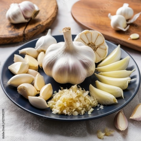 Obraz Garlic Variety: Whole Bulb, Halved & Cloves