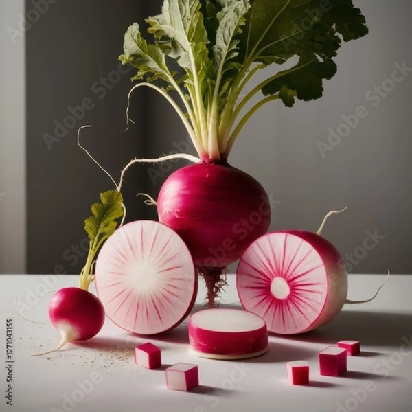 Obraz Radish Variety: Whole, Sliced & Cubed