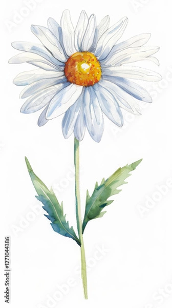 Fototapeta Watercolor painting of a white daisy with a yellow center