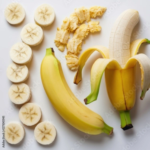 Obraz Banana Presentation: Whole, Peeled & Sliced