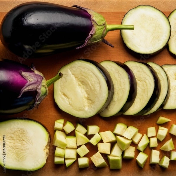 Obraz Eggplant Cuts: Whole, Halved & Sliced