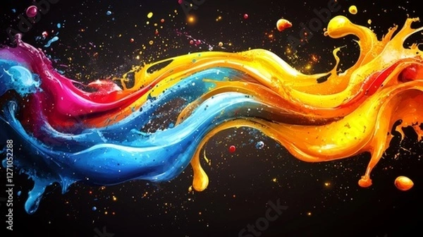 Fototapeta A lively, multicolored paint splash creating a dynamic abstract background for an HD wallpaper design