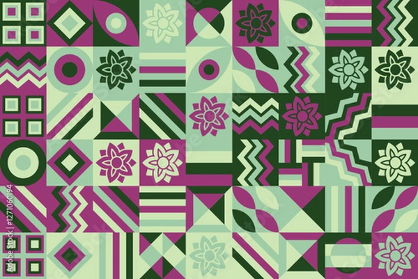 Fototapeta Bauhaus pattern, Geometric shape. Geometric mosaic. Scandinavian. Geometric mosaic print. retro wallpaper. Vector illustration