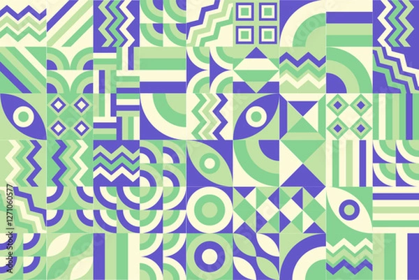 Fototapeta Bauhaus pattern, Geometric shape. Geometric mosaic. Scandinavian. Geometric mosaic print. retro wallpaper. Vector illustration
