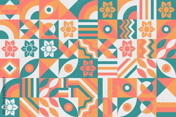 Fototapeta Bauhaus pattern, Geometric shape. Geometric mosaic. Scandinavian. Geometric mosaic print. retro wallpaper. Vector illustration
