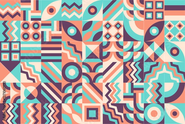 Fototapeta Bauhaus pattern, Geometric shape. Geometric mosaic. Scandinavian. Geometric mosaic print. retro wallpaper. Vector illustration