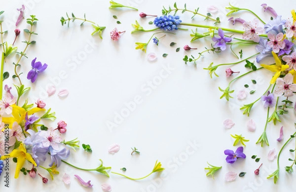 Obraz wild spring flowers on white paper background