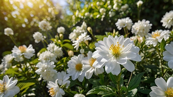 Fototapeta white flowers in a garden 