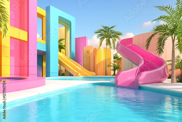 Fototapeta swimming pool animation with slide