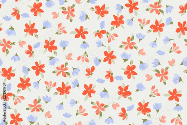 Fototapeta Cute feminine seamless pattern with tiny flowers.