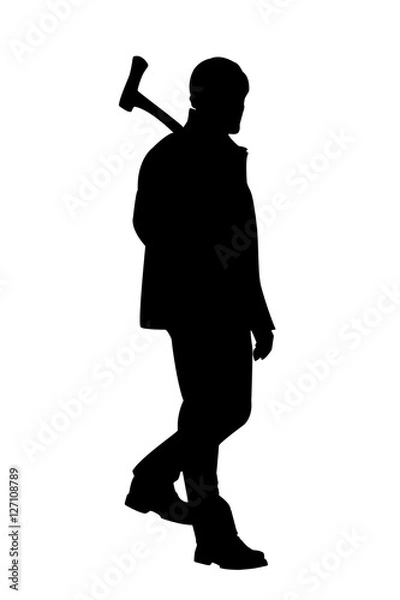 Obraz лесоруб на белом фоне силуэт