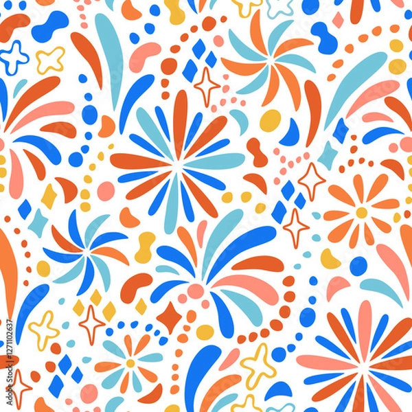 Obraz Abstract hand drawn fireworks seamless pattern.