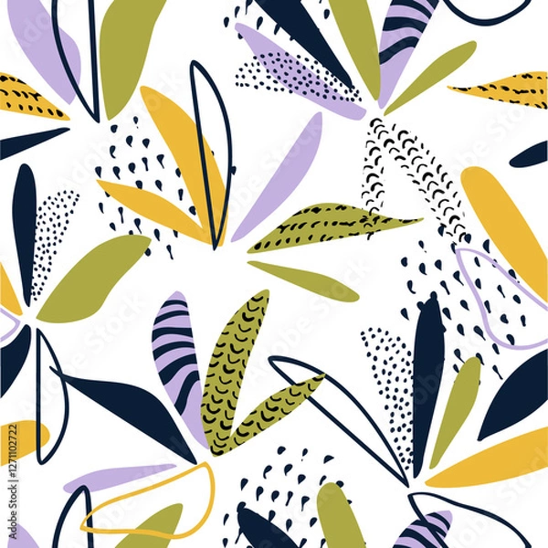 Obraz Abstract daisy flowers seamless pattern. Colorful flower petals with line doodle texture