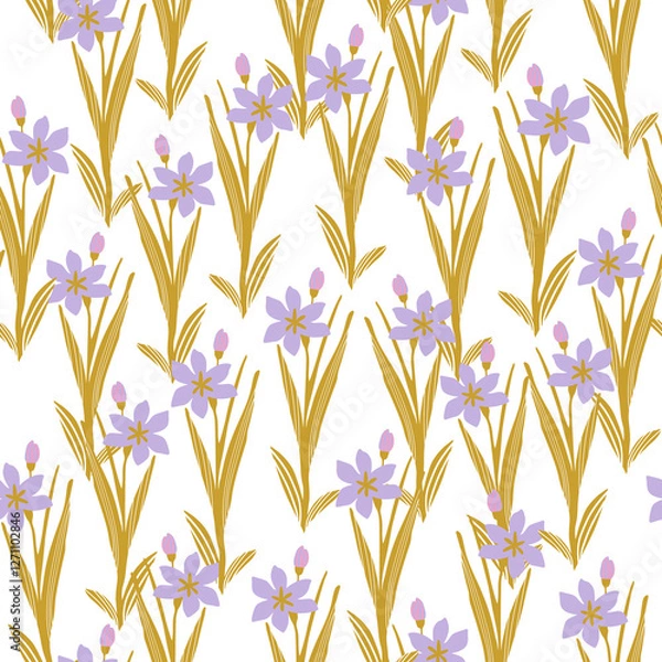 Obraz Abstract floral graphic seamless pattern. Meadow flowers silhouettes background in golden colors